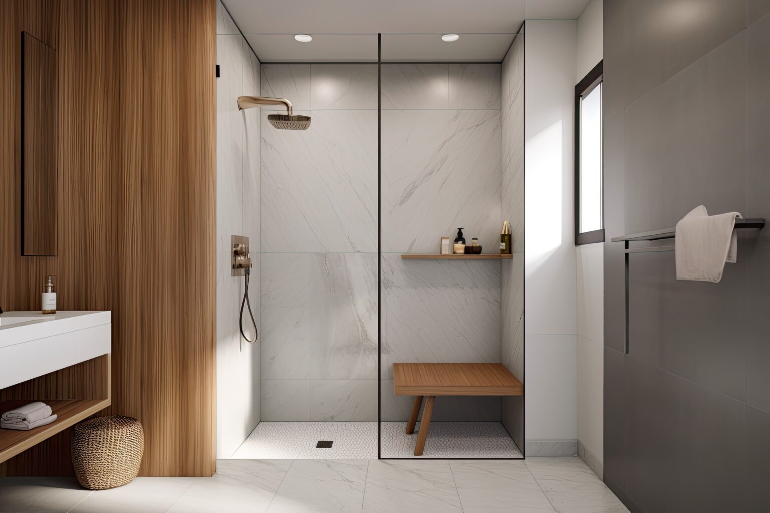 modern wet rooms for elderly with wood accents